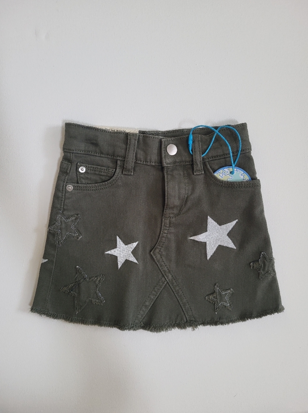 DL1961 Kids Olive Green Star Patch Denim Skirt Size 2 Years NWT Utility Y2K
